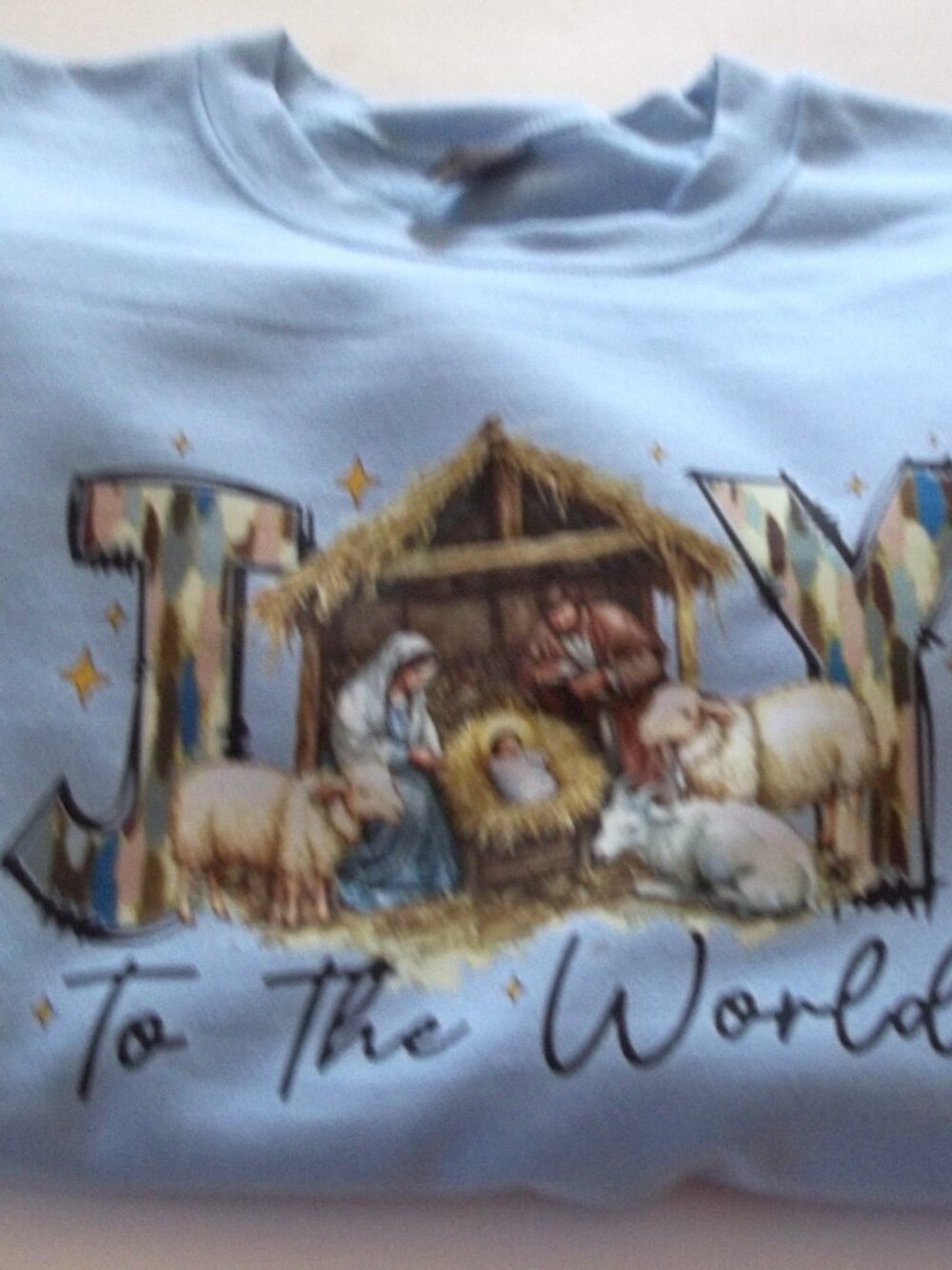 "Joy to the World"  Blue Crew Neck Sweatshirt